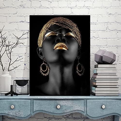 Brincos dourados Mulher negra Meditação de parede Meditação Poster de menina preta e arte impressa para a sala de estar Decoração de