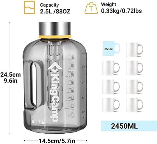 Kingcamp 88 onças Infuser Water Bottle com marcador de tempo e garrafa de água da escova de limpeza para fitness esportiva