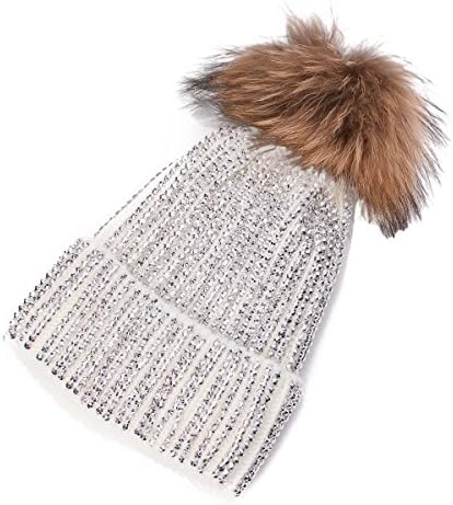 Lawliet Lady Rhinestone Bling Pom Pom Knit Snow Feanie Ski Hat Skull Cap A391