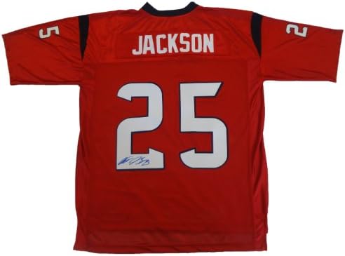 Kareem Jackson autografou a camisa de Houston Texans Red W/Prova Picture of Kareem assinando para nós, Houston Texans, Alabama