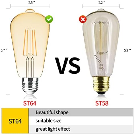 Luminária de lustre retangular rústico de 5 luzes de Q&S com 5 luzes com lâmpada de lâmpada LED ST64 Luz quente 2300k