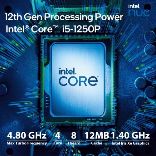 Intel nuc 12 nuc12wski5 Wall Street Canyon Mini Computador de 12ª geração Core i5-1240p, 12 núcleos, 16 threads, cache inteligente de 12 MB, gráficos de íris xe, 0 GB de RAM, 0 GB SSD, sem OS, Barebone