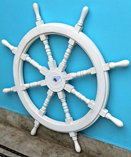 Nagina International White White Wheel Wood Wood Ship's Wheels/Wood Ship Wheel Wheel/Náutico Decoração