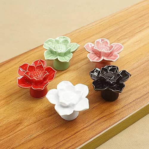 Wannianmu 4pack preto Cerâmica Lótus Flor Floral Mutalhos da porta do armário, botões de gaveta de cerâmica com parafusos de montagem,