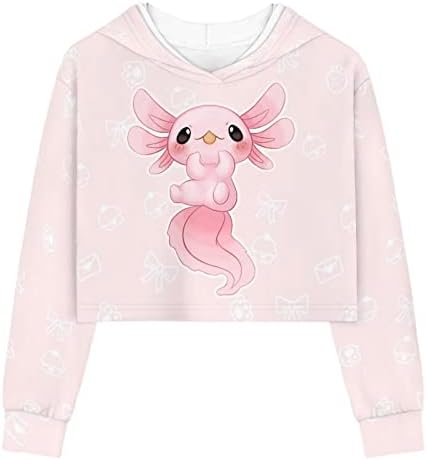 XpyiQun Crop top capuz para meninas tamanho 5-14 Selto de pullover de manga comprida camisa