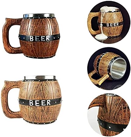 JXTF 450ml caneca de cerveja de madeira artesanal com alça, barril de aço inoxidável dupla camada de cerveja canecas,