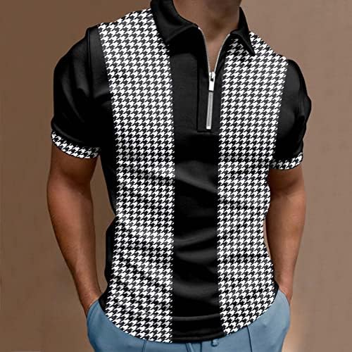 T-shirt tops para homens grandes e altos estampas geométricas zíper Up Up Lightweight Short Sleeve Pullover Sweetshirt#0912