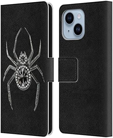 Caixa de cabeça projeta Broche 1 Lady Hale Spider Broche Leather Book Carteira Capa compatível com Apple iPhone 14 Plus