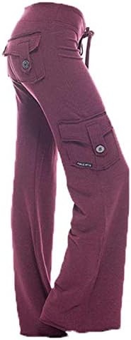 Andongnywell Women's Active Loose Fit Multi-Poxkets Calças de carga selvagem que alargaram as calças multi-póxtim