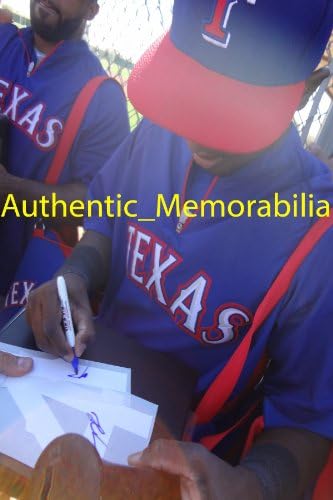 Jurickson Pro Profar autografou a camisa do Texas Rangers com prova, foto de Jurickson assinando para nós, Texas Rangers, principal