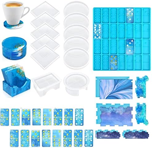 12pcs Coasters Molds Set e 1 PC Domino Mold Set