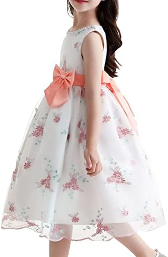 Vestido bordado de bowknot malha princesa tutu vestido garotas garotas de verão bordadas de 4 anos menina presente de