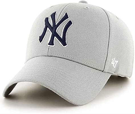 '47 New York Yankees Mens feminino MVP Ajustável Velcroback Cinzento Cinzento Cinzento Com o logotipo de contorno branco
