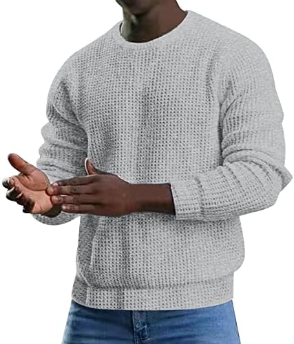 Pullover de malha de malha de waffle masculino Dsodan Spring Slim Fit Sweater Long Sweater Crewneck Jaquard Muscle Muscle