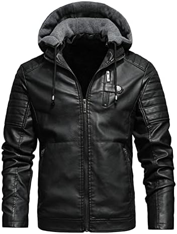 Jaqueta de motocicleta Maiyifu-GJ para homens Faux Couro à prova de vento Windbreaker Capuz do bombardeiro vintage com capuz