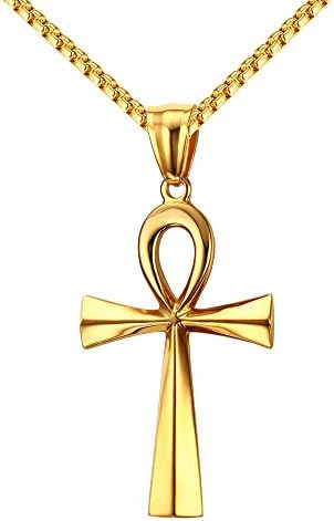 Reve o aço inoxidável coptic ankh cruzar o colar de pendente religioso para homens, mulheres, cadeia de 20 a 24 polegadas