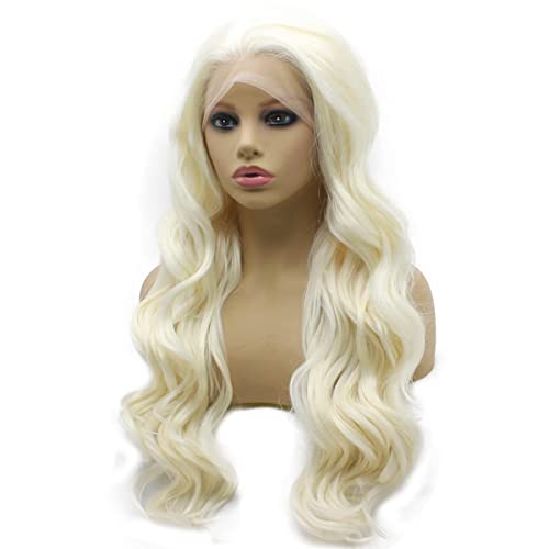 Iewig Long Wavy Lignt Blonde Wig para mulheres com meia mão Andição sintética peruca de renda sintética