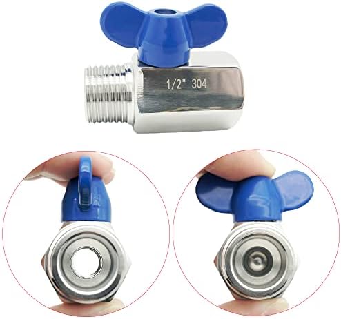 Souddershop 1/2 304 Mini bolas de aço inoxidável válvula de 1/2 polegada NPT-T-THREAD Válvula de fechamento azul Manuse