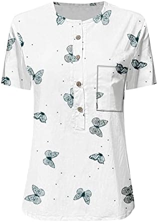 Manga curta feminina sub -camiseta casual linho de algodão impresso camisa curta 2023