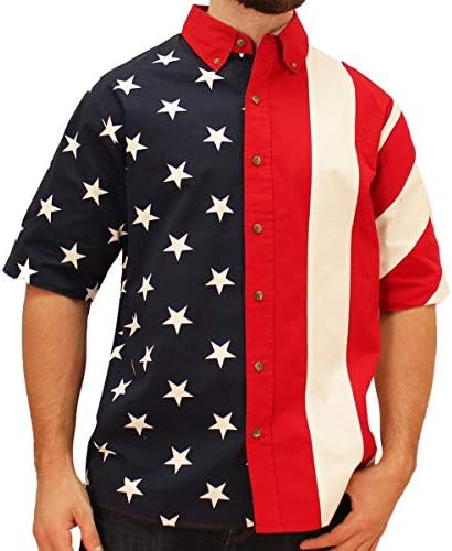Flagshirt Half Stars Stars Half Stripes American Flag Shirt - Button -Up, Red, White & Blue,