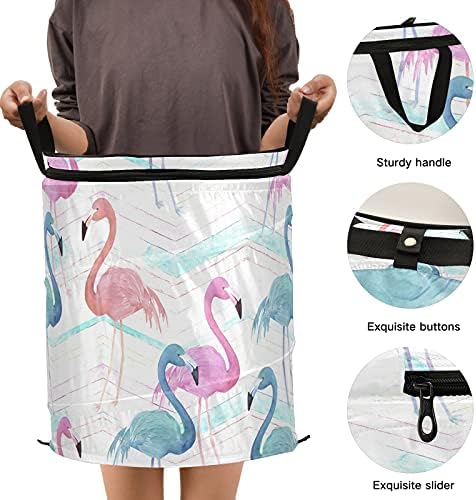 Colorido Flamingo Pop -Up Lavanderia cesto com tampa de cesta de armazenamento dobrável Bolsa de lavanderia dobrável