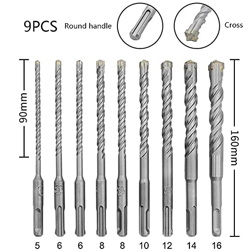 SDFGH 9PCS SDS Plus Bits Bits Set 160mm para Bloco de Brilhas de Brilho de Concreto Brilho de Maçonaria VERÃO HAMMER ELÉTRICO BITS DO REVISÃO 5 6 8 10 12 14 MM