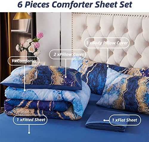 Perfemet Watercolor Marble Pattern Consters Defina o conjunto de cama de corante azul TIZ KING TAMANHO DE IMPRESSÃO