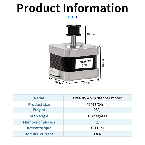 CREALIDADE ORIGINAL ENERS 3 S1/PRO Y-EXISTE MOTOR DE INTERESSE, 42-34 MOTOR DE ESPECIMENTO DE ESTRANÇA 3D com polia síncrona de 2GT de 20 dentes, para Ender-3 V2/Ender-3 Pro/Sermoon V1 Pro/Ender-3s Y-Axis y