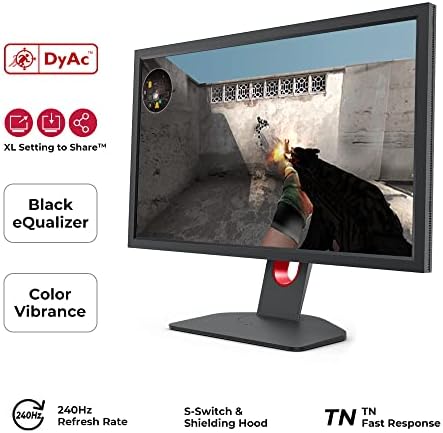 Benq Zowie XL2546K Monitor de jogos de 240hz de 24,5 polegadas | 1080p 1ms | Dyac+ | Base menor | Altura flexível e ajuste de inclinação