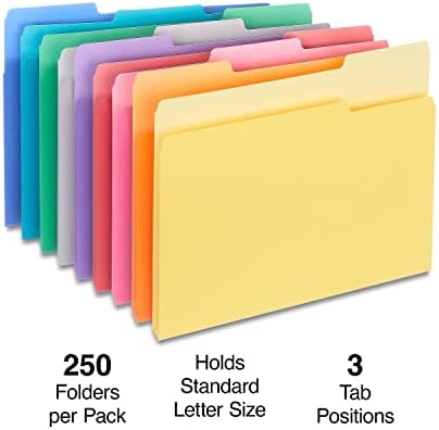 Pastas de arquivo Staples, 1/3 de corte, tamanho da letra, cores variadas, 500/caixa