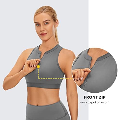 Crz Yoga Womens High Neck Front Front Sports Bra - Cobertura completa Sports Bra acolchoado BRA DE ESPORTIVOS DE ESPORTES