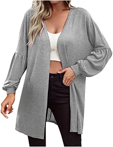 Cardigã para mulheres plus size blusa de cor sólida tops de moda mangas compridas