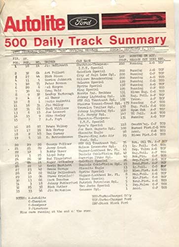 1ª Califórnia 500 USAC Indy Car Race-up Sheet 9/6/770 resumo-VG-VG