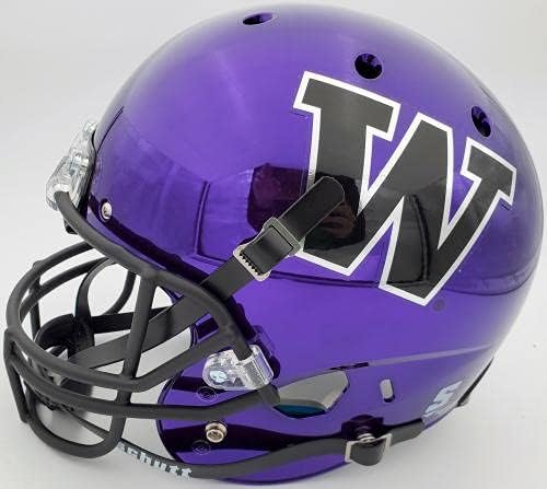 Warren Moon autografou Washington Huskies em tamanho real Schutt Réplica Capacete Chrome Purple 78 Rose Bowl MVP MCS Holo Stock