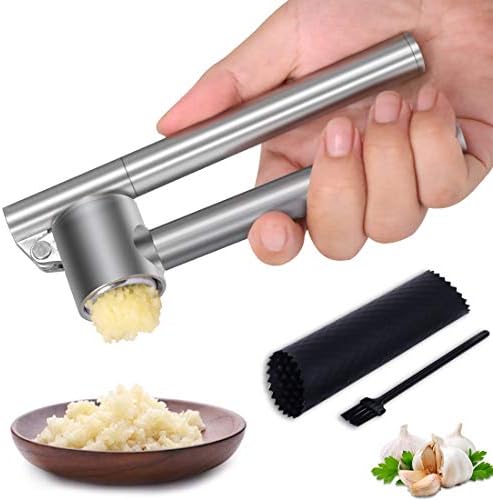 MEMPEDONT GELIC Press Mincer - 304 Crusher de alho inoxidável e conjunto de peeler, destacável, de serviço pesado e à prova de ferrugem Design de alho para extratos mais pasta de alho por cravo