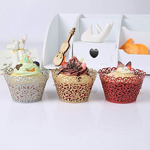 50 PCs Rose Lace Cupcakes Wrappers Titulares de renda Filigree Cupcake Wrapper Baking Baking Copo Wraps para Festas de