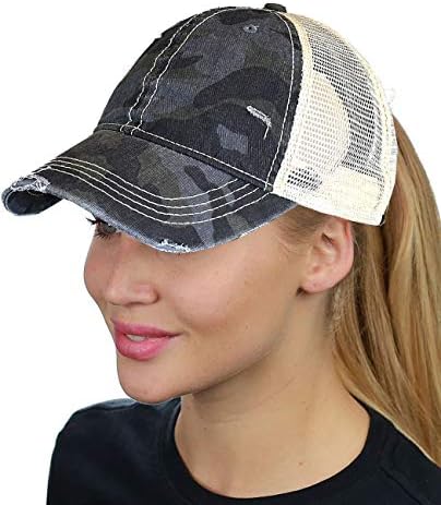 C.C Ponycap bagunçado High Bun Ponytail Ajustável Mesh Trucker Baseball Cap Hat