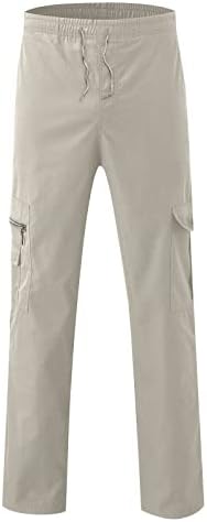 Calças de calça esticada seca rápida masculina Macacão de cordão de gola alta de gola de bolso de bolso Casual Casual Cotton Yoga com bolsos