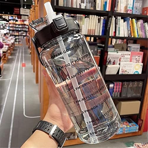 Convencido8 2L Sports Water Bottle com palha, portátil de grande capacidade de bicicleta de fitness xícara de veia de café gelado