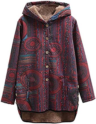 Seryu feminino plus size jaqueta casacos étnicos totens de impressão bloqueio vintage de lã com capuz exótico alinhado parka solteira