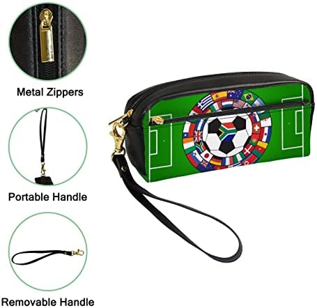 Colourlife Lápis Sacos de futebol com a bola e bandeira zíper de couro com zíper de bolsa maquiagem de maquiagem