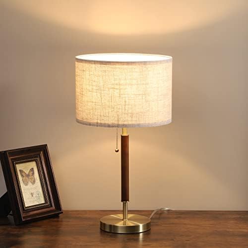 Dewenwils Edishine Lâmpada de mesa moderna, lâmpada de cabeceira de madeira de madeira maciça com interruptor de corrente