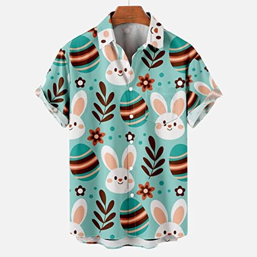 Camisetas de Páscoa para homens Plus Size Hawaiian Fashion camisetas impressas de manga curta Tees de lapela de topo com bolsos