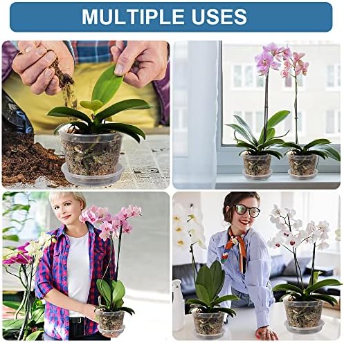 Di qiu ren 10 pacote de pacote transparente de orquídeas para repotting, vasos de orquídea plástica de 6 polegadas com orifícios e pires, vaso de planta de plástico para orquídea, plantas, flores - 2 cada um dos 4/5/5.6/6 e 6,8 polegadas