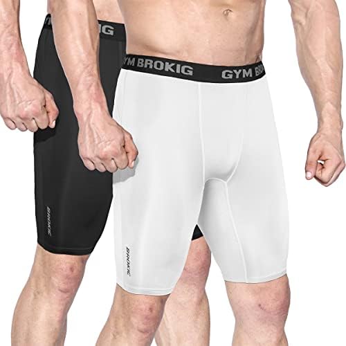 Brokig Men's 2 pack shorts de compressão de ginástica respirável, treino rápido de exercícios esportivos de compressão
