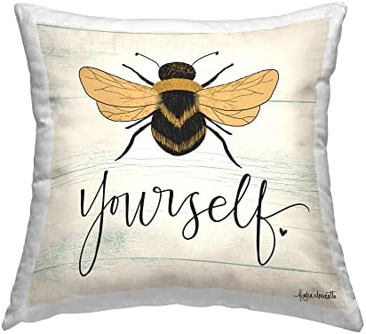 Stuell Industries Bee Yourseling Green Family Word Design de Katie Doucette Pillow, 18 x 18, bege bege