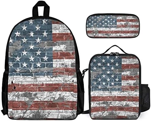 Mochila de parede de bandeira americana vintage da damtma e uma lagop mochila com laptop com bolso de zíper dianteiro, bolsos laterais