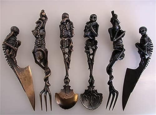 Calhas esqueléticas xiqinp conjuntos de talheres de metal aço inoxidável gótico, conjunto de talheres de 3 pcs, para decoração de