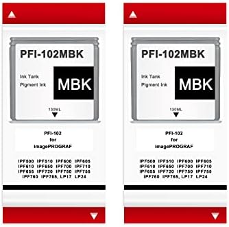PFI-102 2 Pack 130ml Matte Black Ink Tank Cartridges Compatible for Canon PFI102 PFI-102MBK for IPF500 IPF510 IPF600 IPF605 IPF610 IPF650 IPF700 IPF710 IPF655 IPF720 IPF750 IPF755 IPF765 LP24 Printer