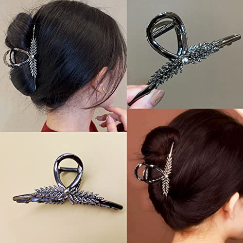 2 pcs pistola clipes de cabelo de metal preto conjunto Tulipe Wheat Hair Acessórios para mulheres garotas pérolas Rhinestones clipes de garras de cabelo requintadas de cabelo brilhante Flor FORNE